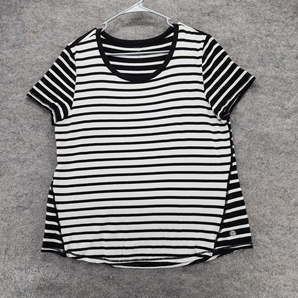 T by Talbots Shirt Womens XL Petite Short Sleeve Black White Striped